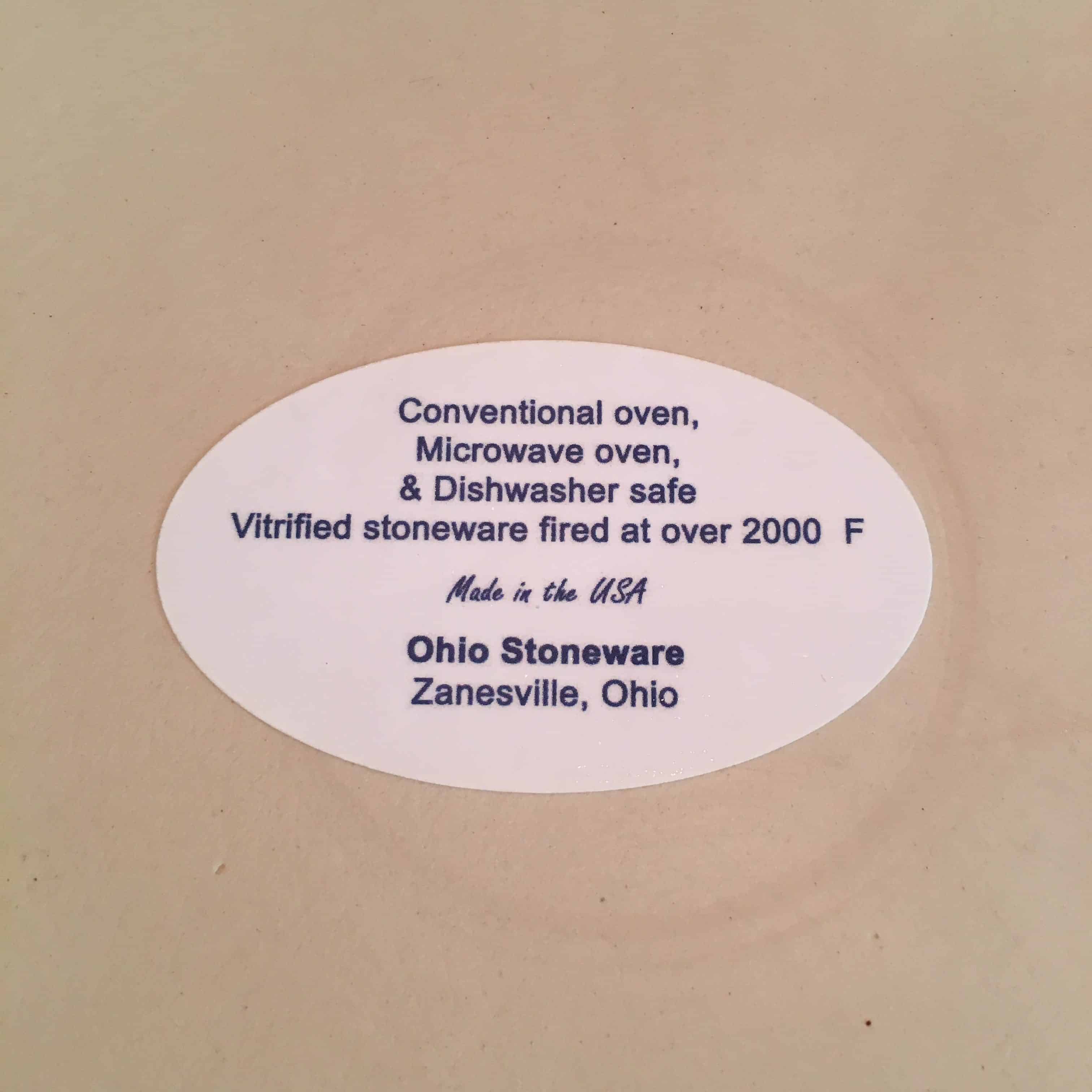 Sticker on bottom of Ohio Stoneware crock. https://trimazing.com