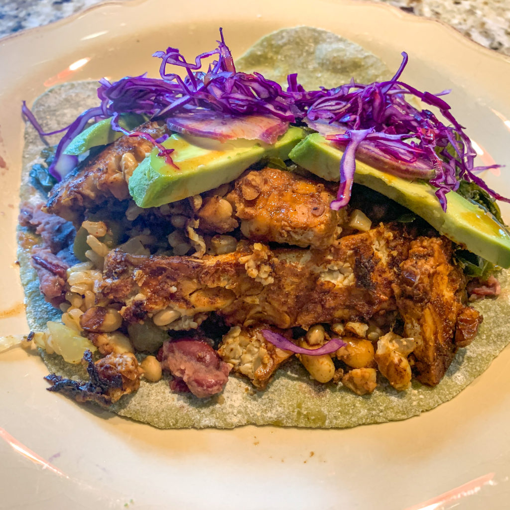 Blackened Tempeh Tacos, serving suggestion. Photo by Cindy Thompson, Trimazing.com