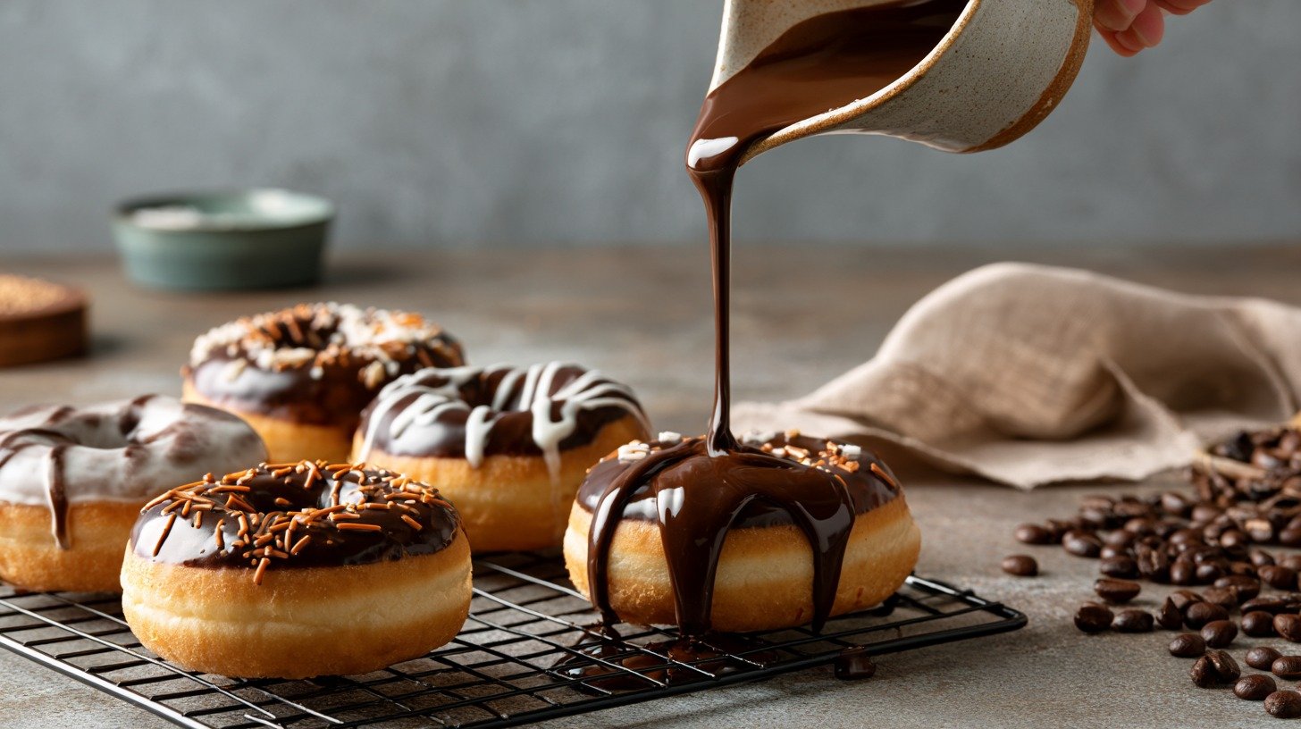 Cooling and decorating healthy baked donuts.