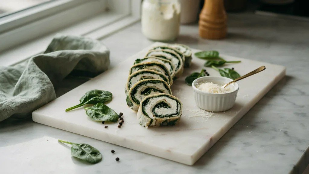 Spinach cream cheese keto pinwheels.