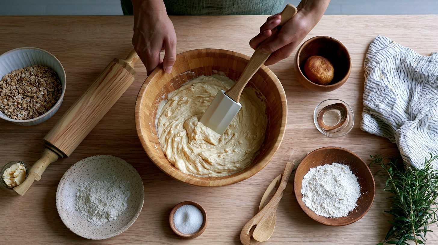 Mixing healthy donut batter.