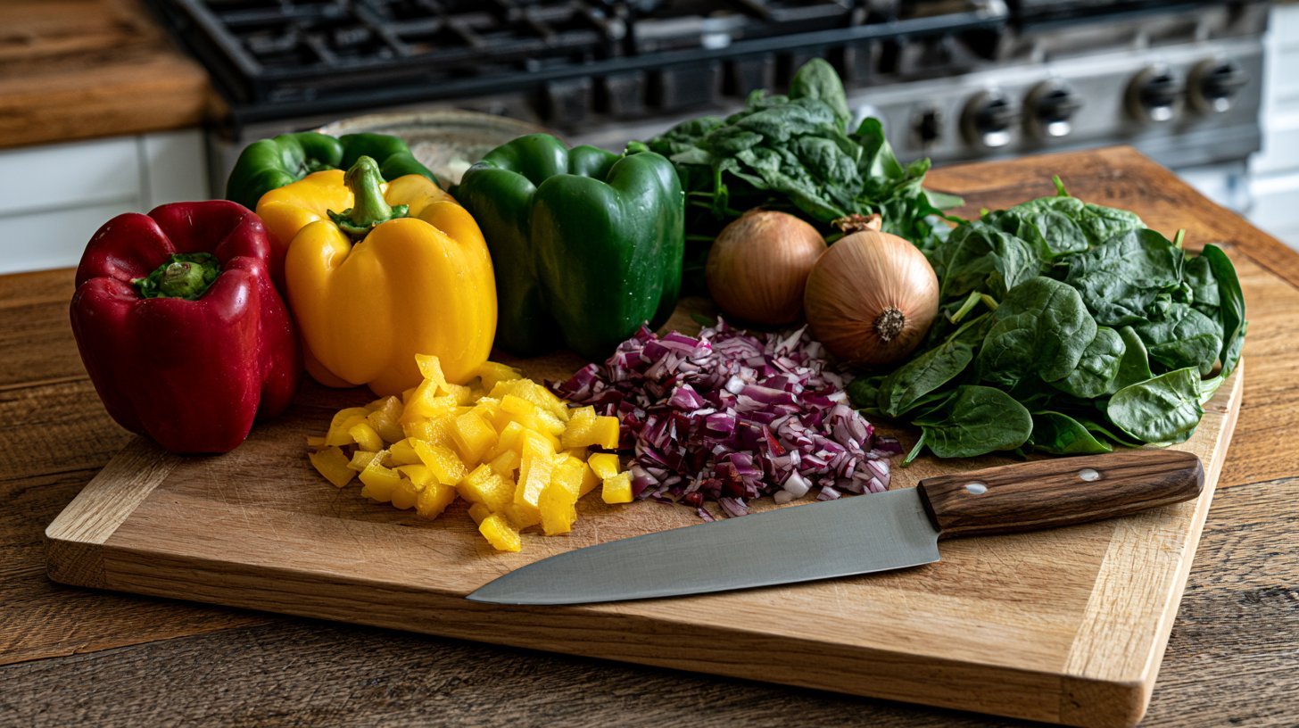 Chopping vegetables for healthy chicken quesadillas