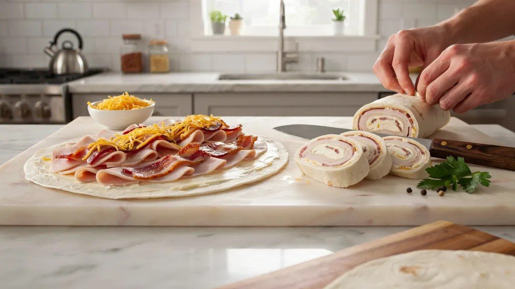 Step-by-step process for making keto pinwheels.
