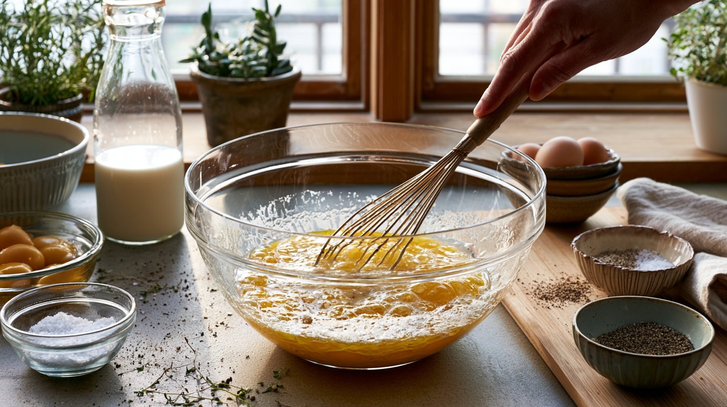 Whisking eggs with milk and seasonings for egg bites.