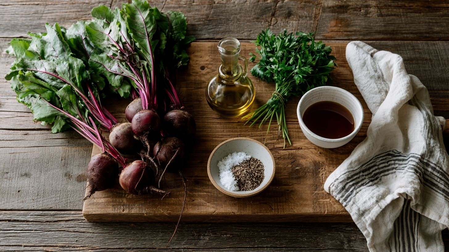 Fresh ingredients needed to roast whole beets.