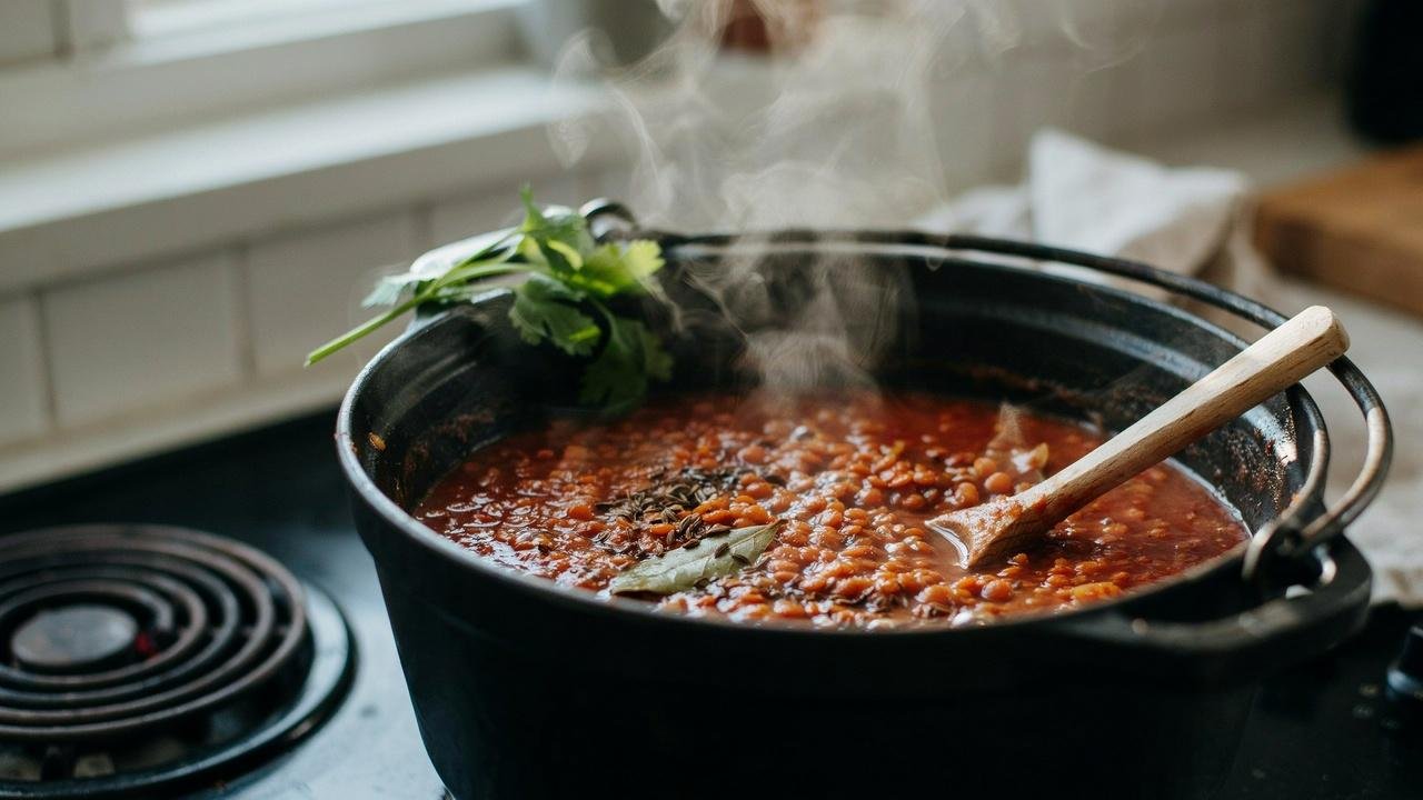 Misir Wot simmering until thick and tender.