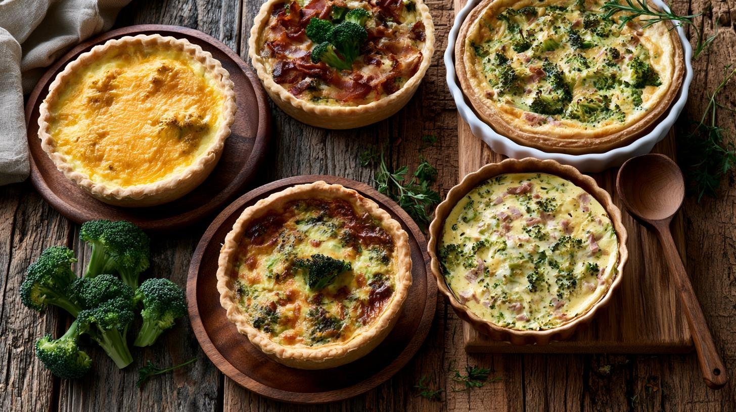 Different broccoli quiche recipe variations.