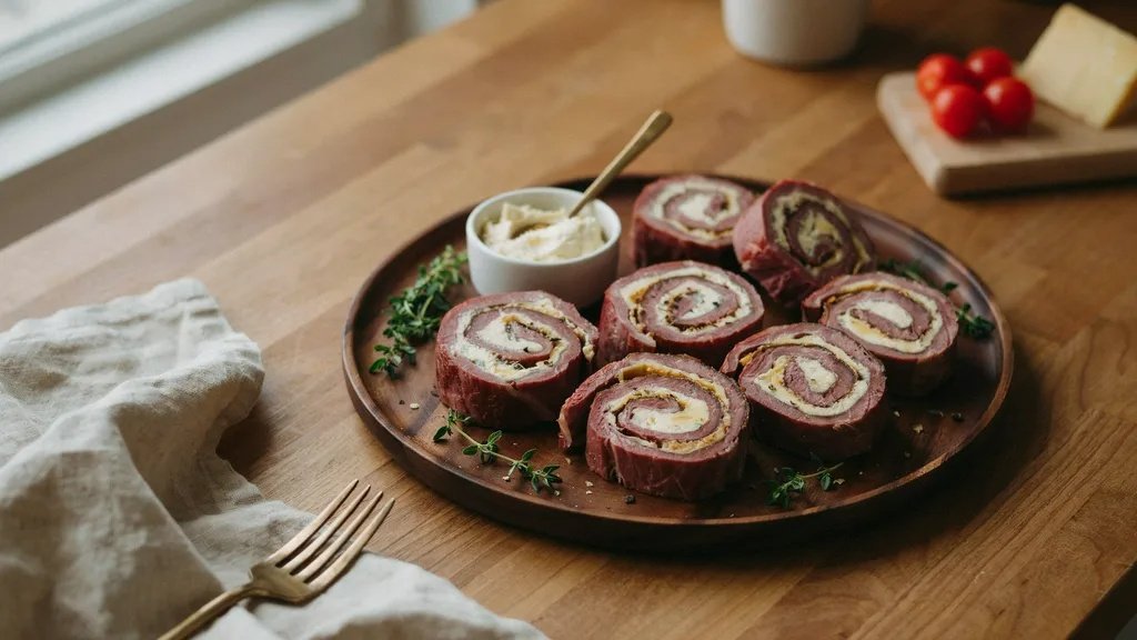 Roast beef and cheddar keto pinwheels.