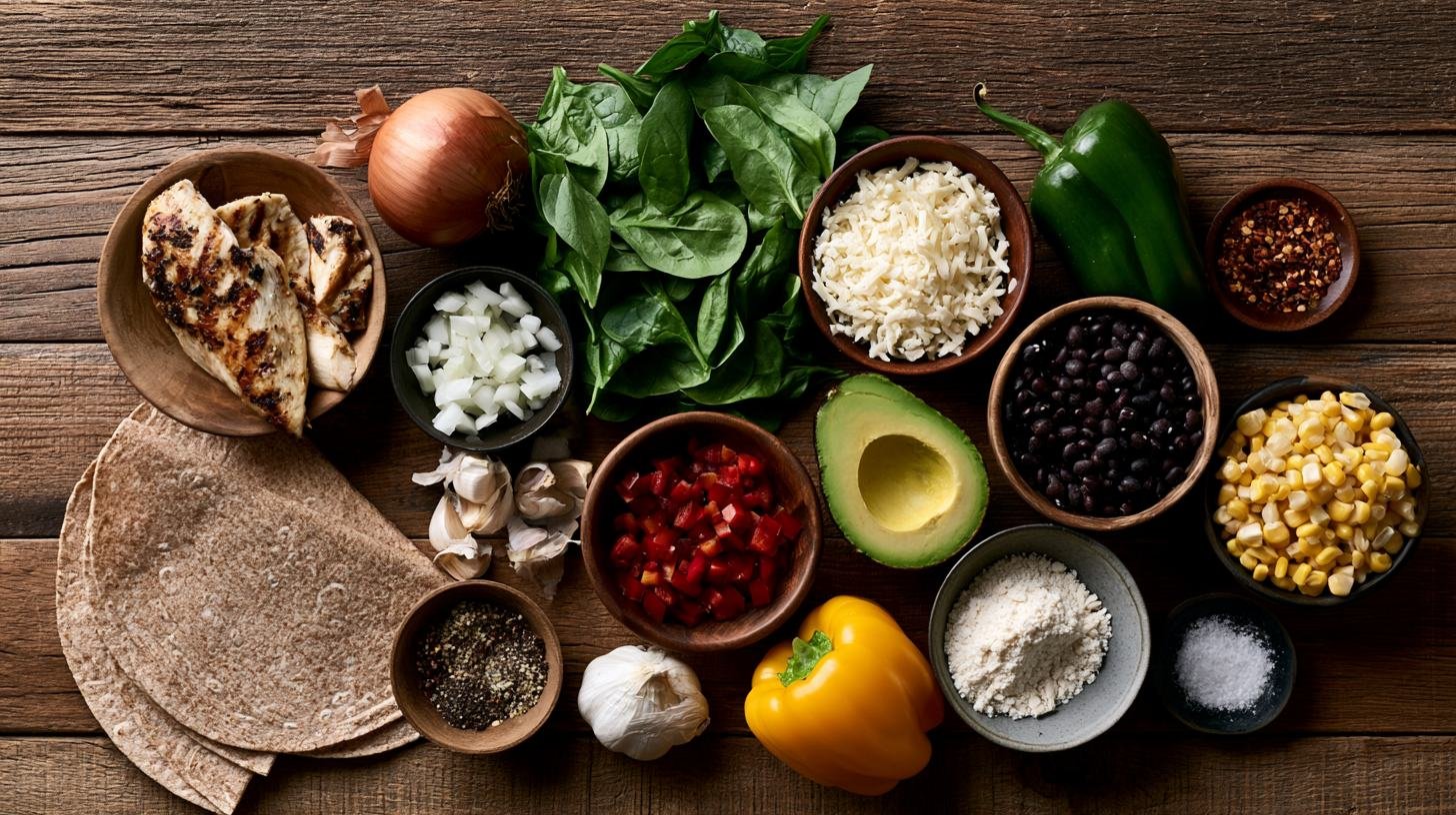 Fresh ingredients for making a healthy chicken quesadilla