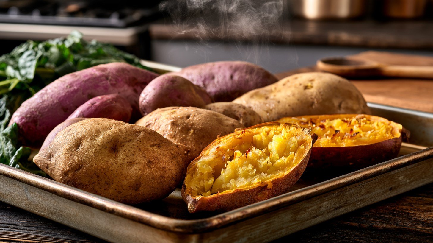 Different baked Japanese sweet potato textures from creamy to fluffy.