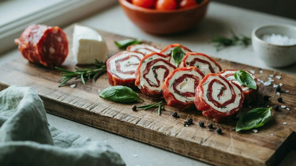 Salami and cream cheese keto pinwheels.