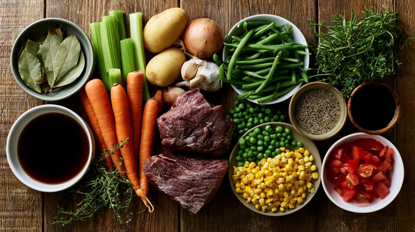 Fresh ingredients for making old fashioned vegetable beef soup.