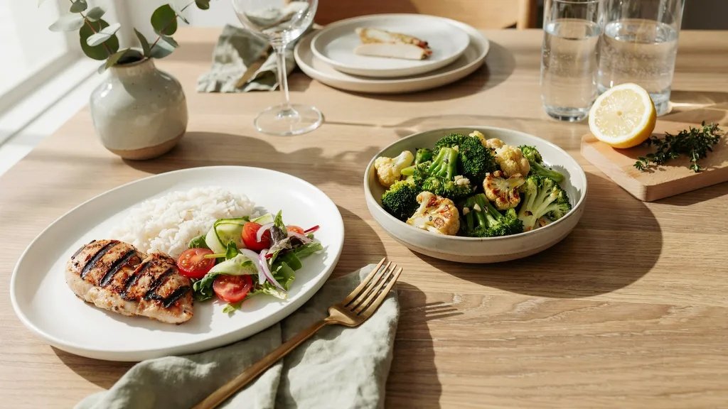 Healthy sauteed broccoli and cauliflower served as a side dish.