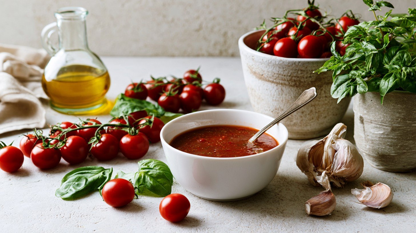 Homemade cherry tomato soup made with fresh ingredients and served as a comforting one-pot meal.
