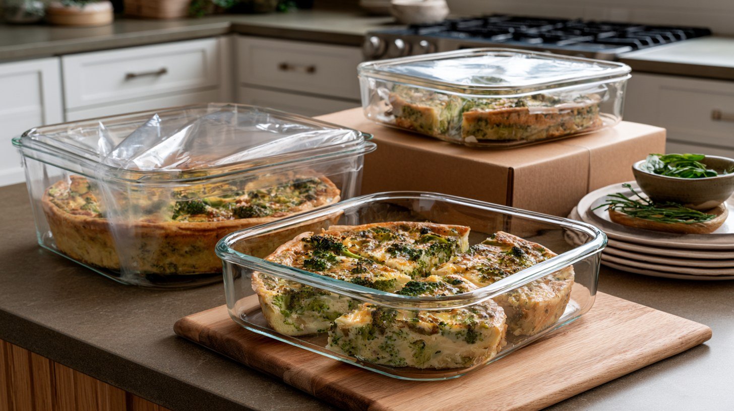 Storing broccoli quiche for later use.