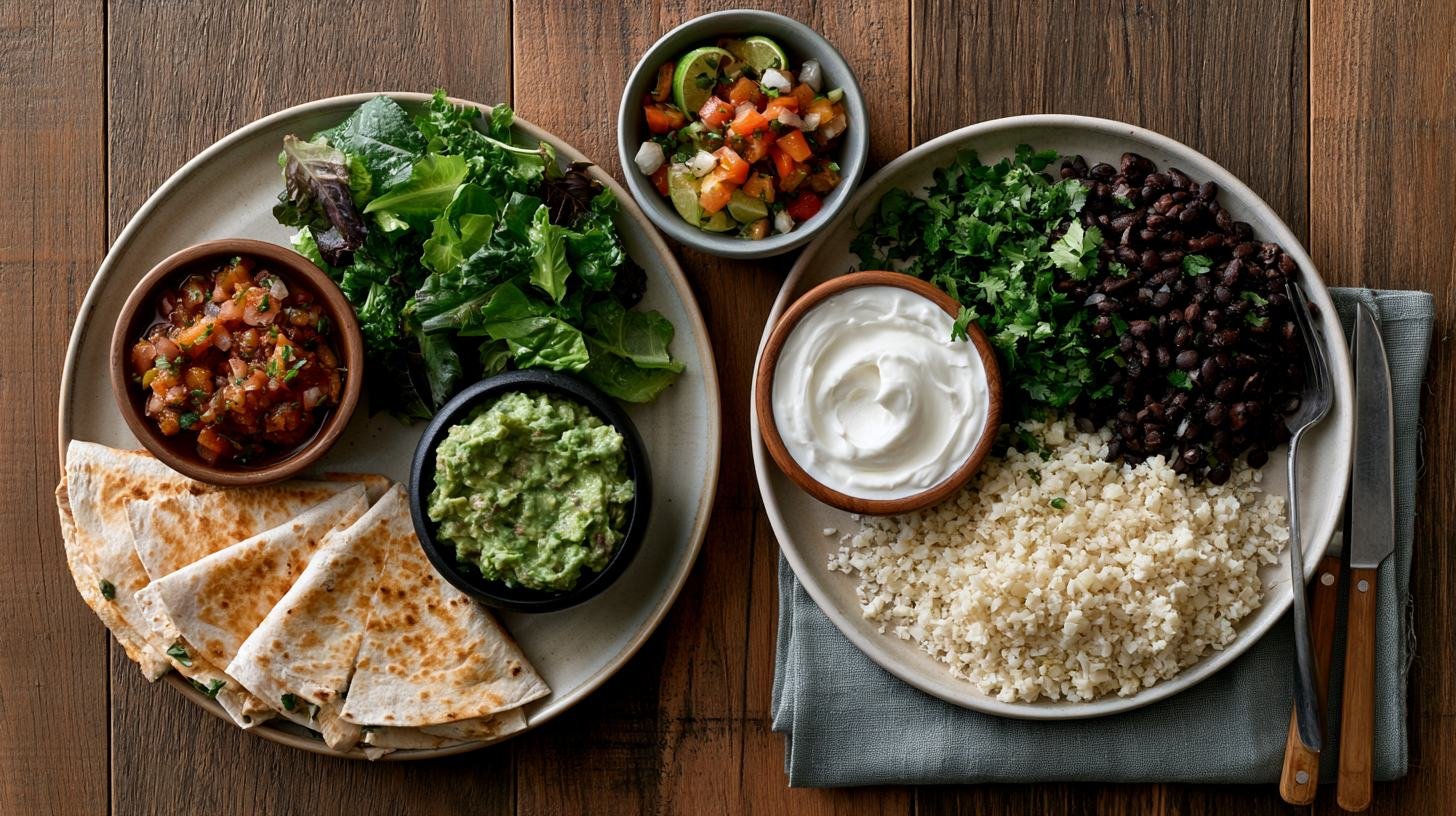 Healthy side dishes served with chicken quesadillas