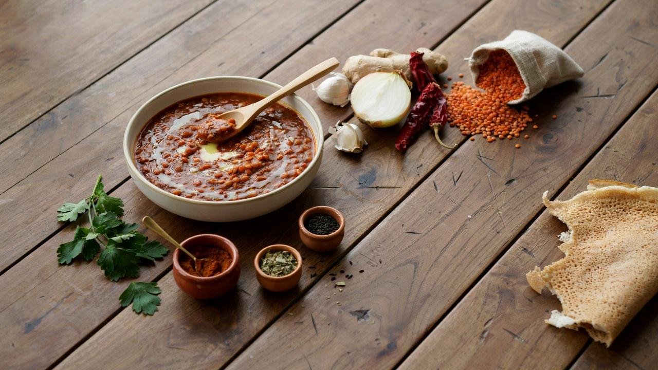 Nutritious Ethiopian Misir Wot made with red lentils.