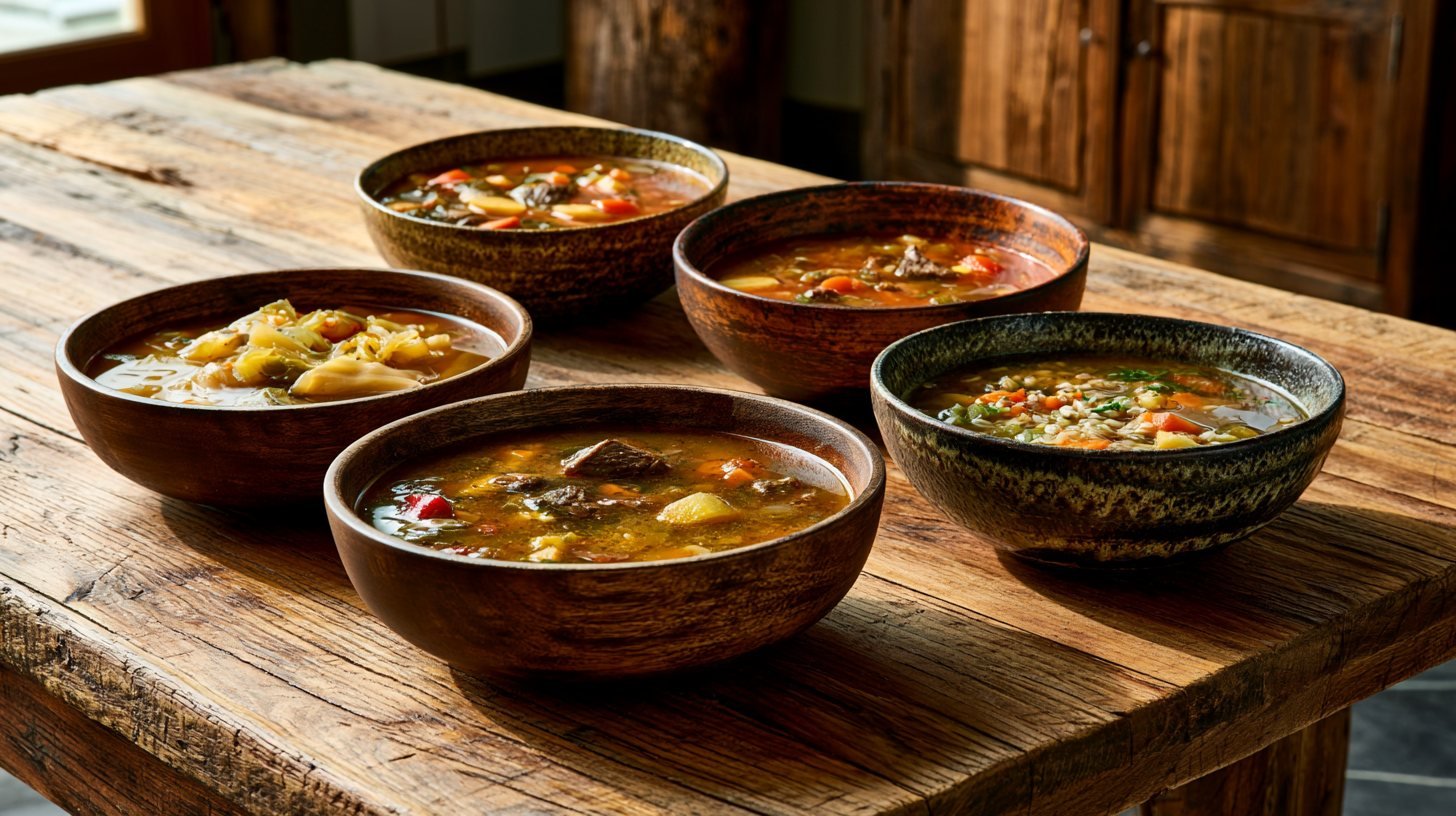 Different variations of old fashioned vegetable beef soup.