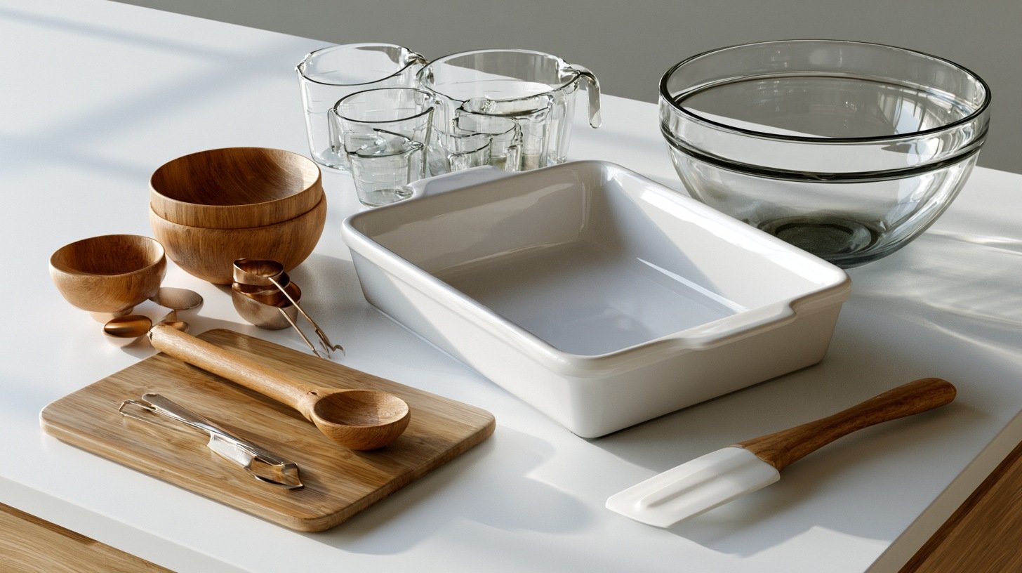 Basic kitchen tools used to make healthy peach crisp.