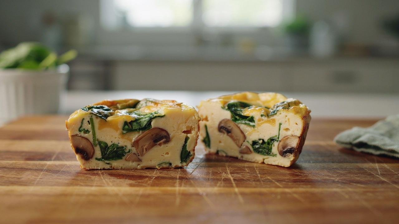 Creamy spinach mushroom egg bite compared with a dry, overcooked egg bite showing the importance of proper texture.