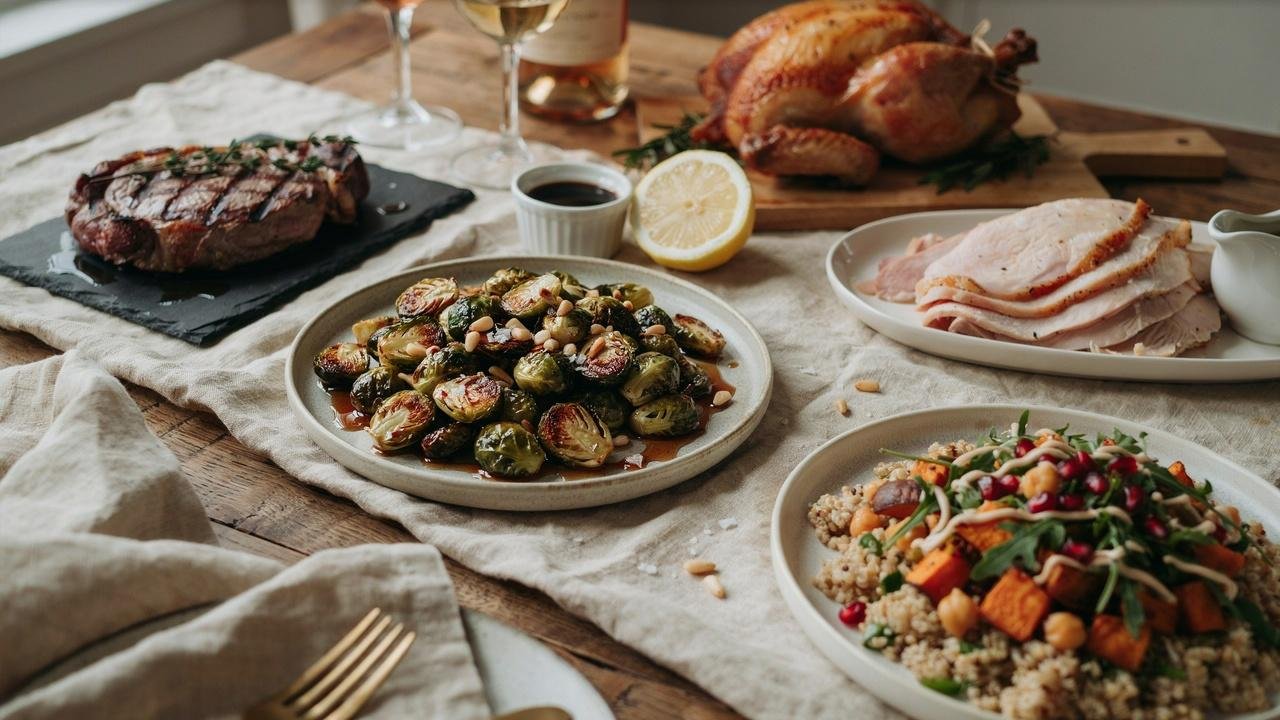 Honey balsamic Brussels sprouts served with roasted chicken, steak, turkey, and vegetarian dishes as a versatile side.