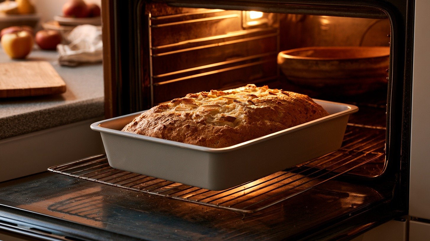 Healthy apple bread baking until golden brown.