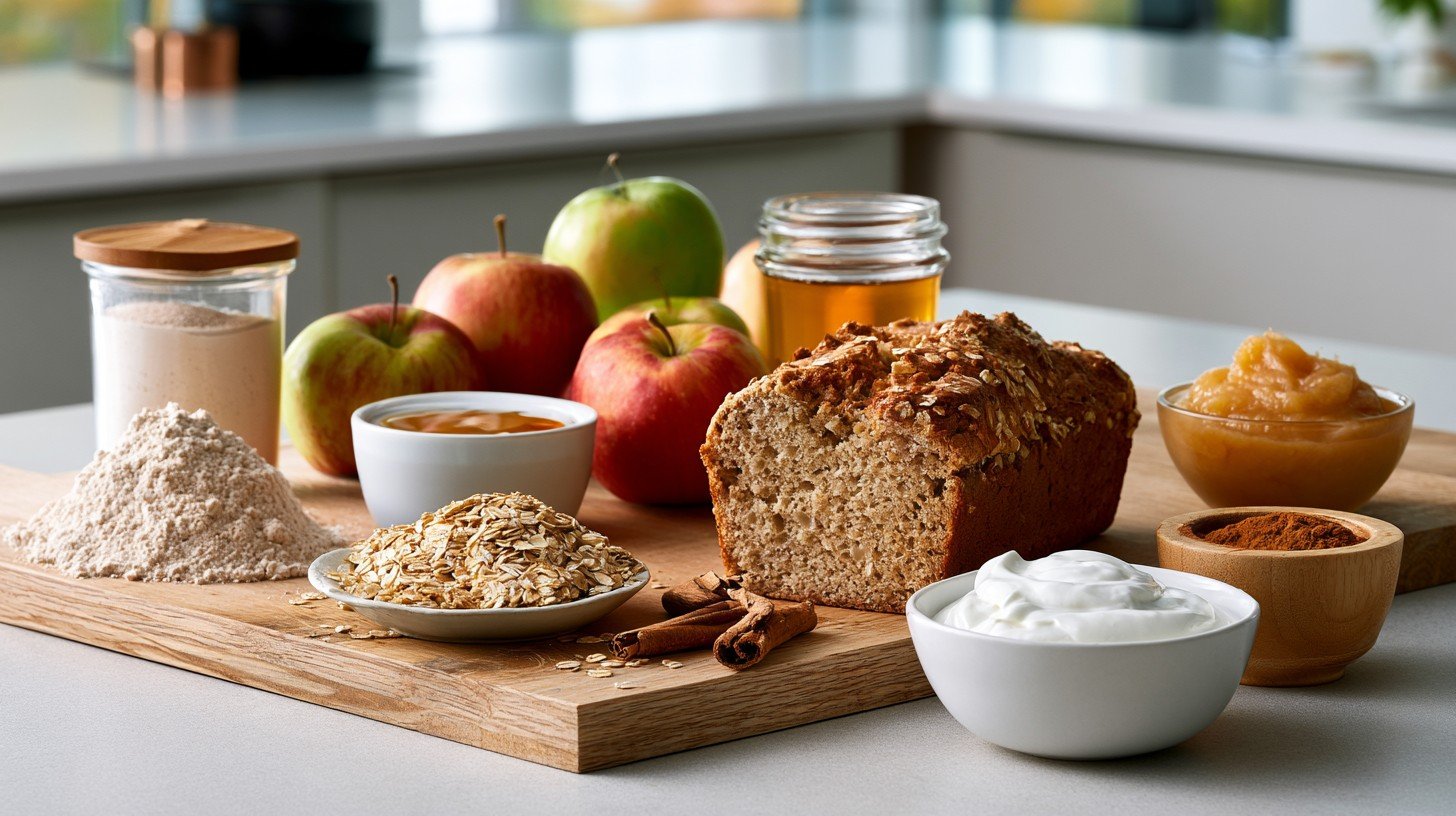 Healthy apple bread with wholesome ingredients like apples, oats and yogurt.