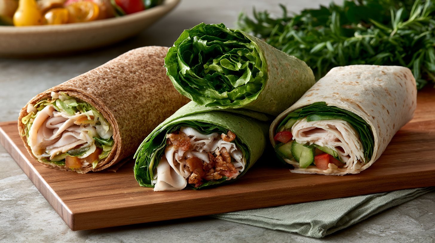 Different healthy turkey wrap variations.