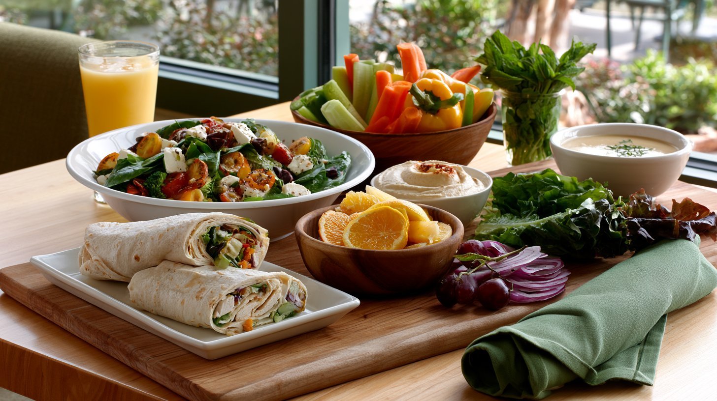 Healthy side dishes served with turkey wraps.