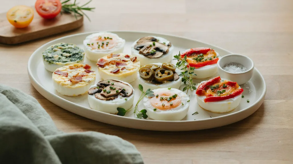 Different flavor variations of homemade egg white bites.
