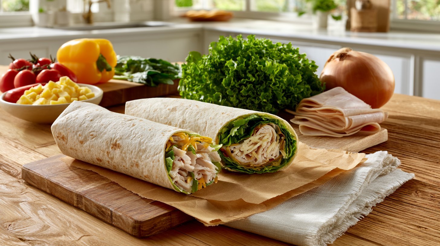 Healthy turkey wrap prepared in 10 minutes with fresh ingredients.