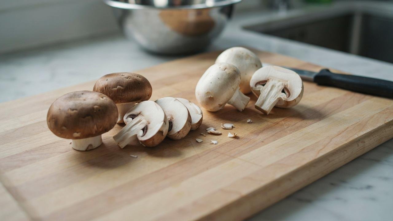 Cremini and button mushrooms for making flavorful spinach mushroom egg bites.