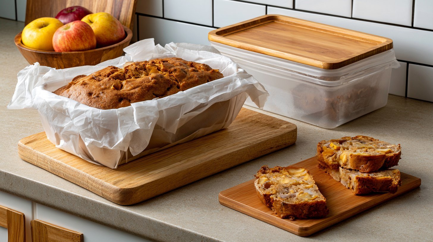 Storing healthy apple bread for freshness.
