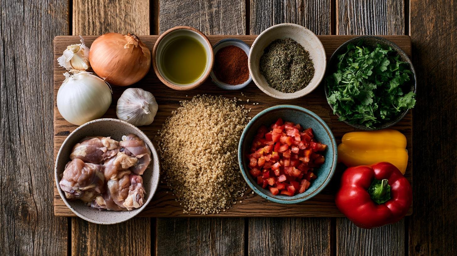 Ingredients needed for quinoa con pollo recipe.