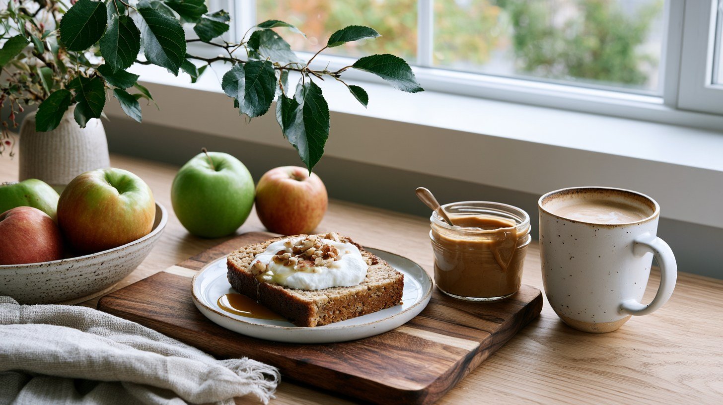 Healthy apple bread served for breakfast.