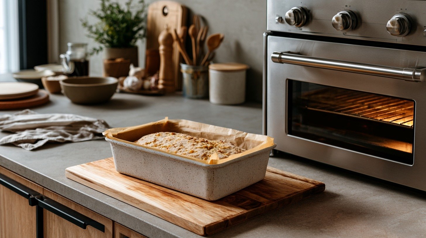 Loaf pan prepared for baking healthy apple bread.