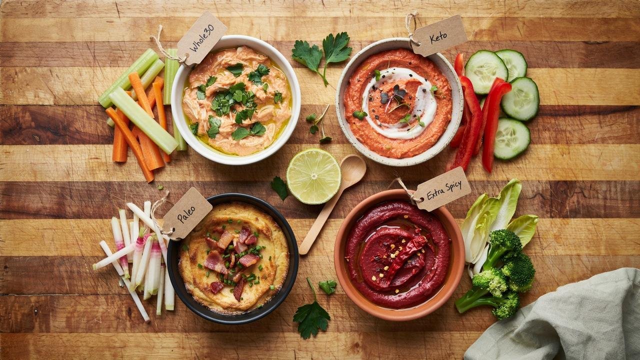 Different variations of dairy free buffalo chicken dip for popular diets.