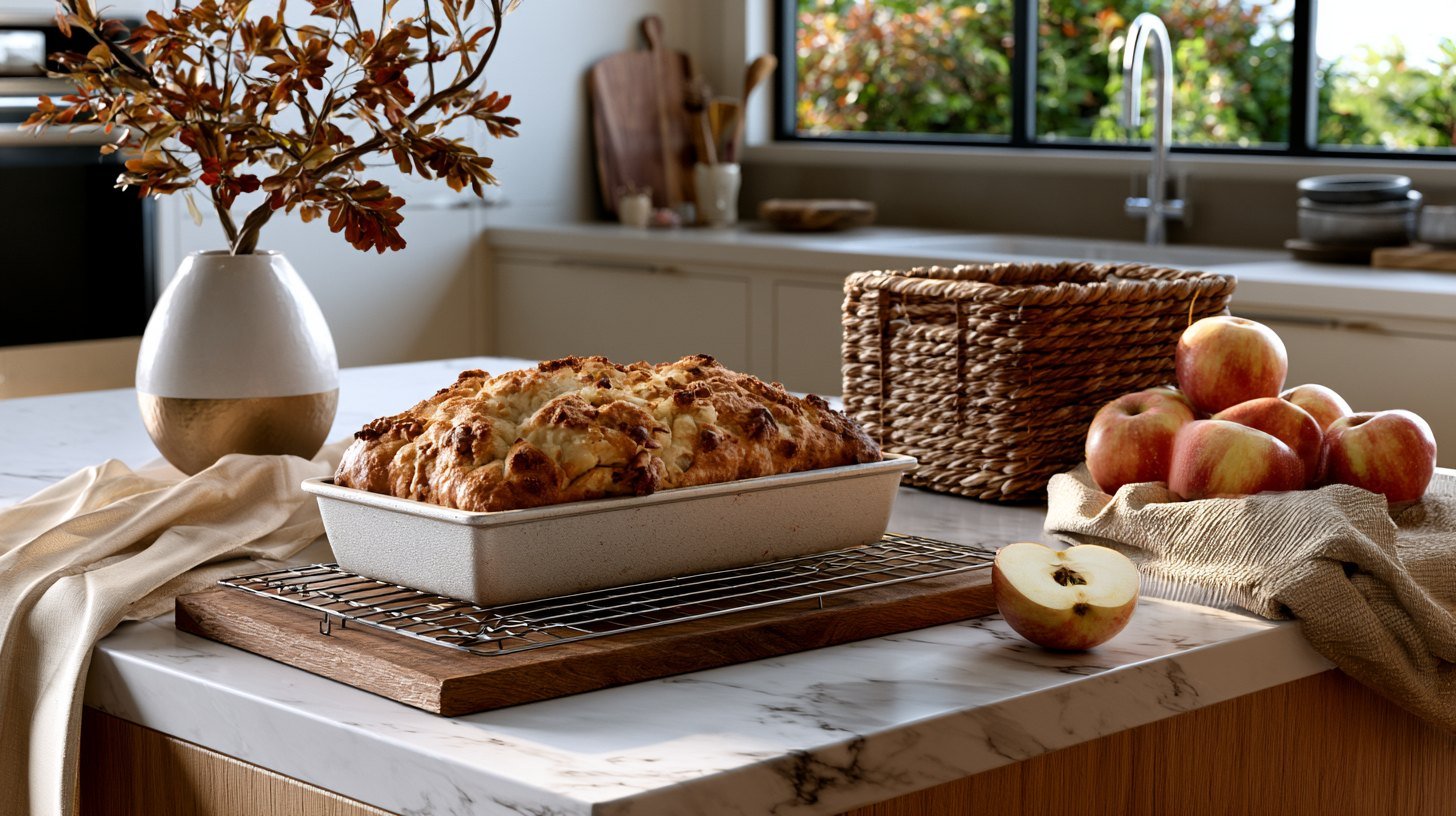 Healthy apple bread cooling before slicing.