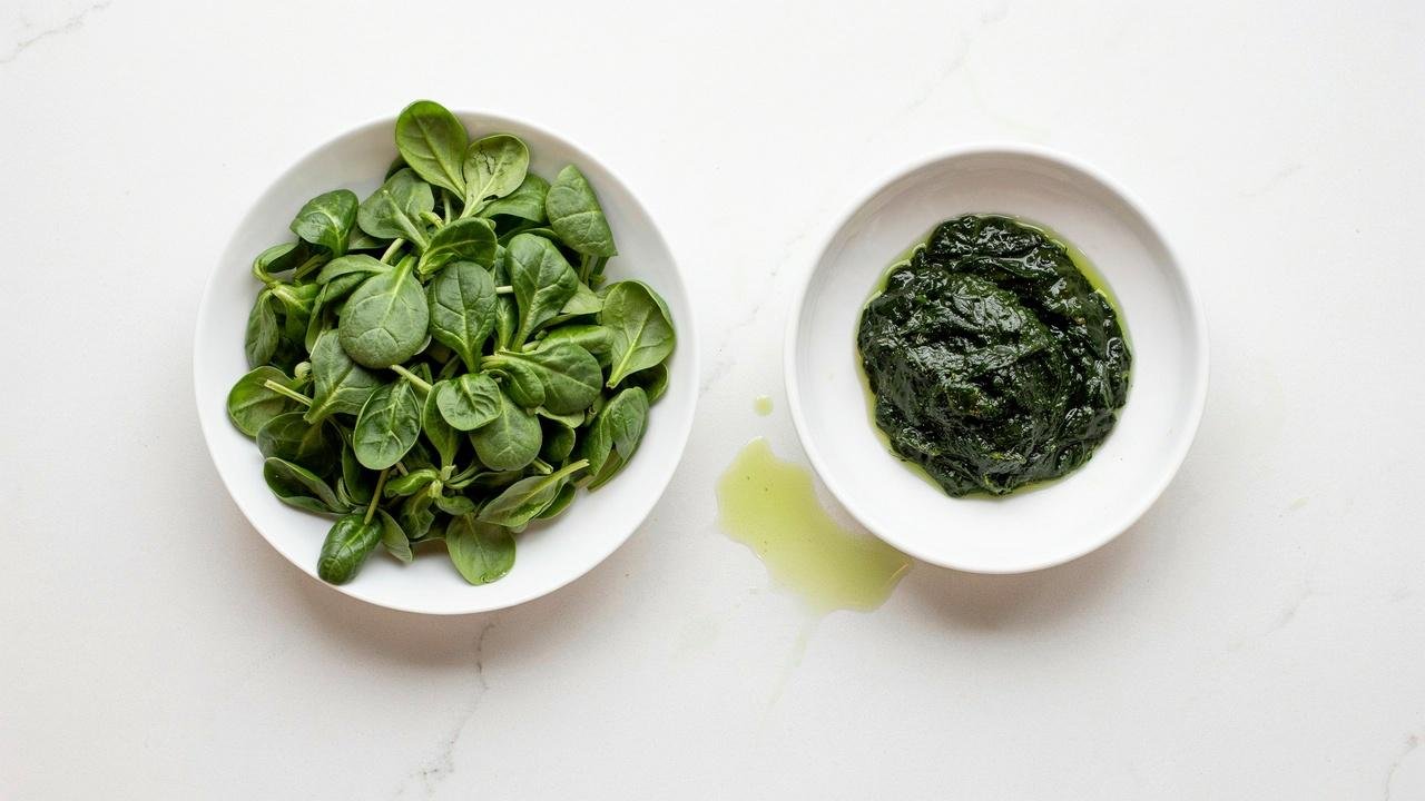 Fresh spinach compared with frozen spinach for homemade egg bites.
