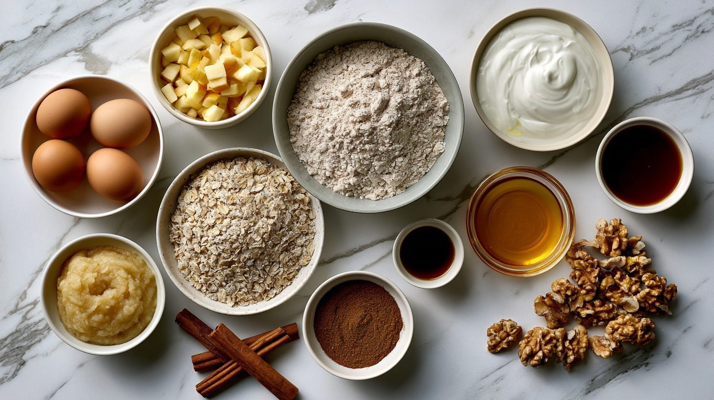 Ingredients needed to make healthy apple bread.