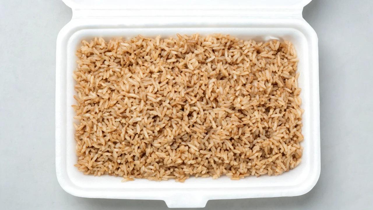 Cooked brown rice served as a side dish