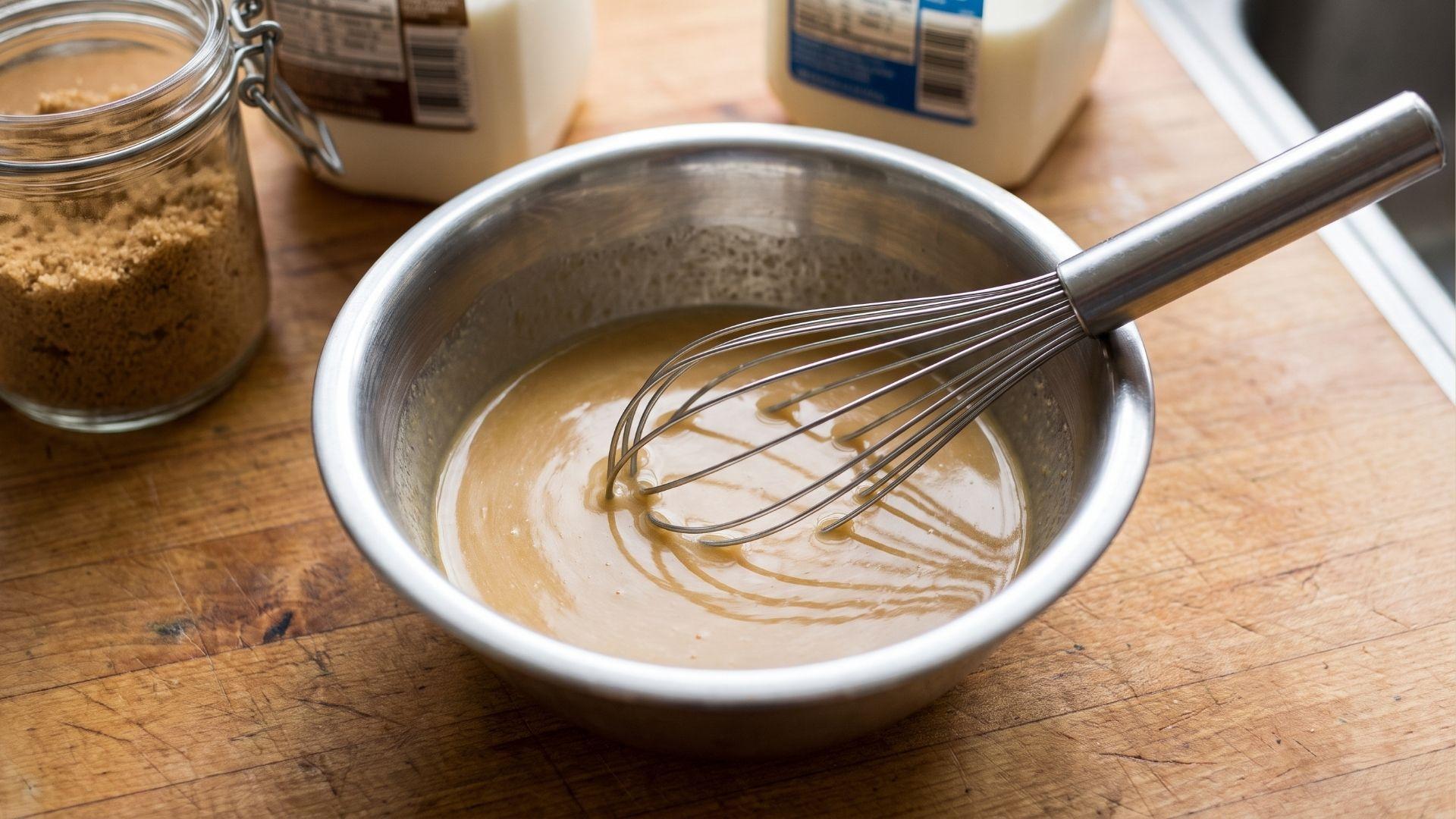 Wet ingredients whisked together for a small carrot cake