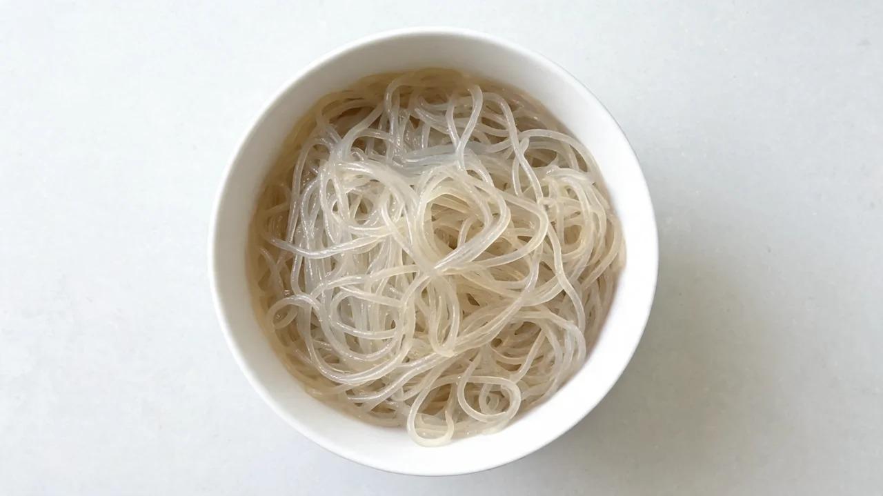 Cooked translucent glass noodles in a bowl