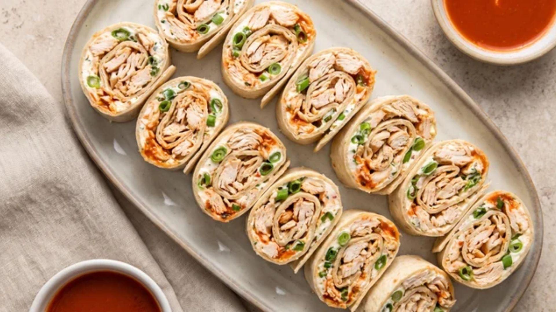 Chicken pinwheels with shredded chicken and ranch-seasoned cream cheese
