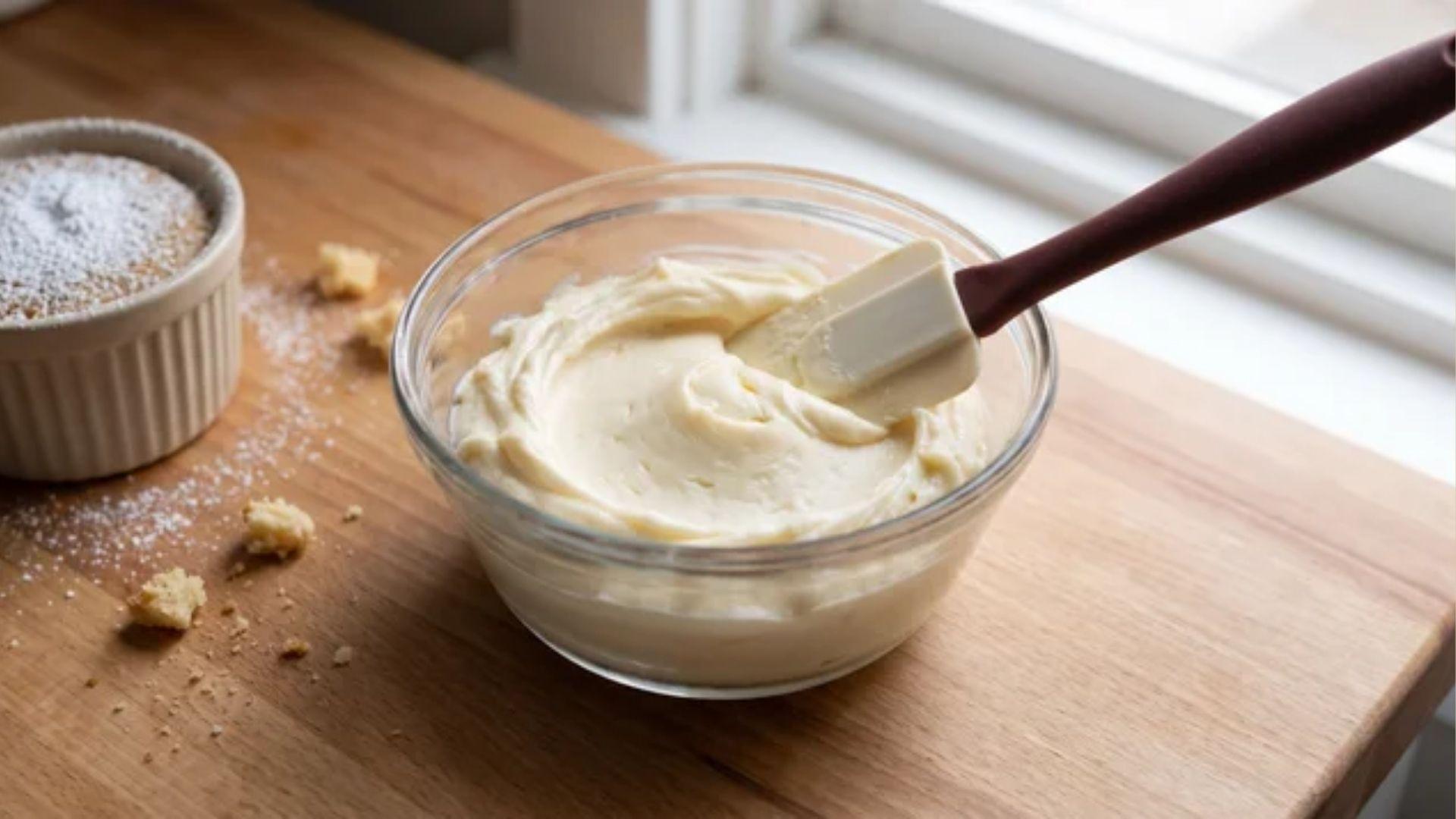 Cream cheese frosting beaten until smooth for a small carrot cake