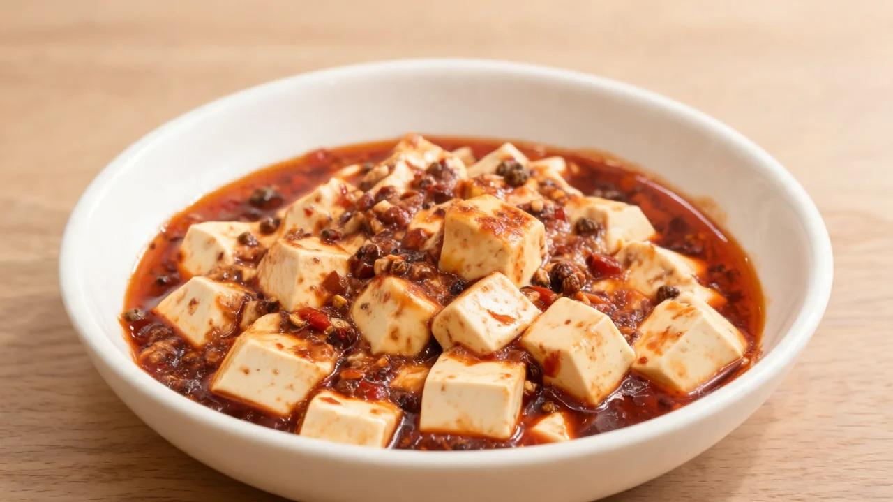 Silken tofu cubes in savory mapo tofu sauce