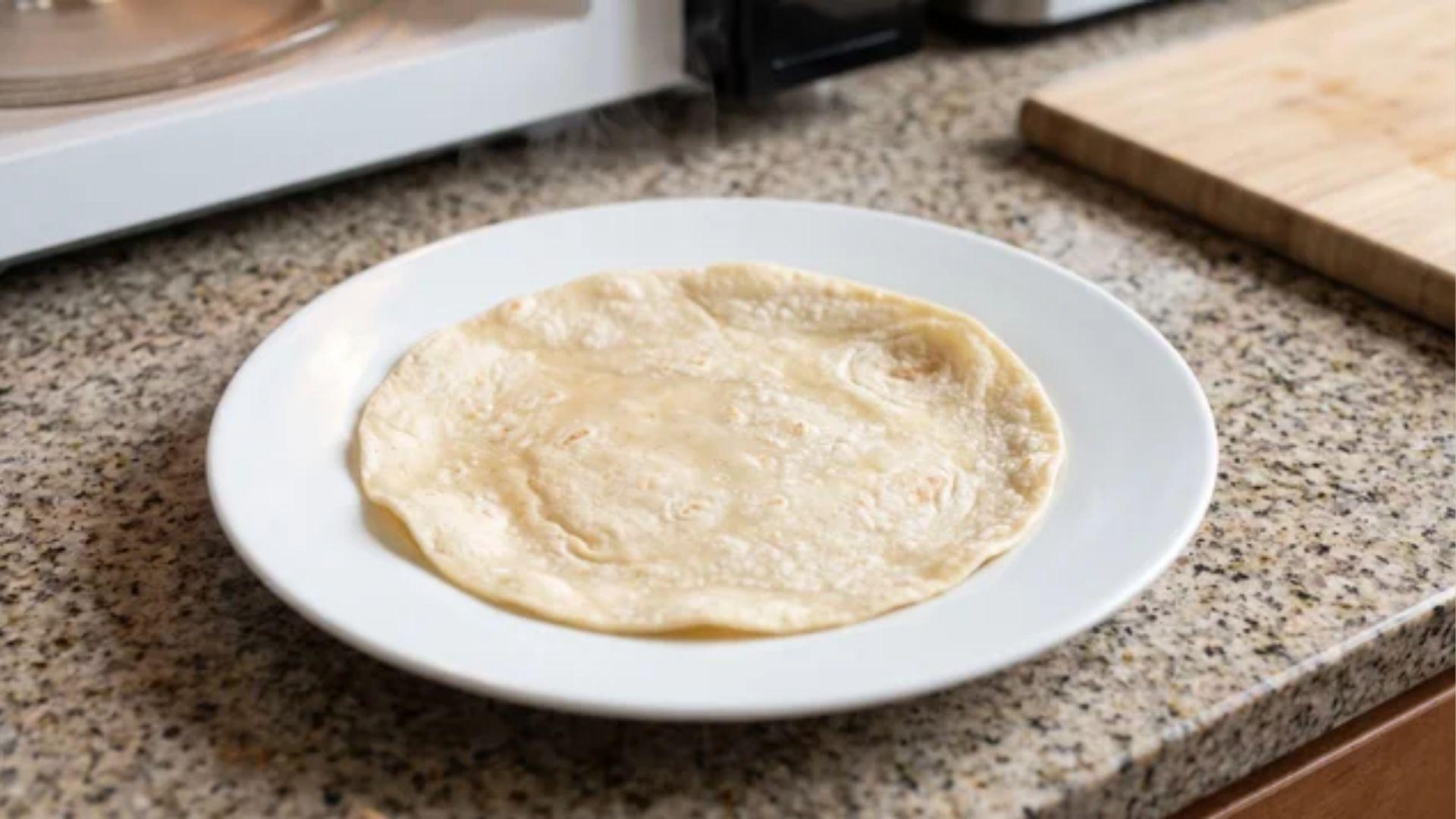Warmed low carb tortilla ready to roll