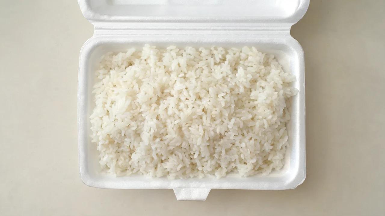 Cooked white rice served as a side dish