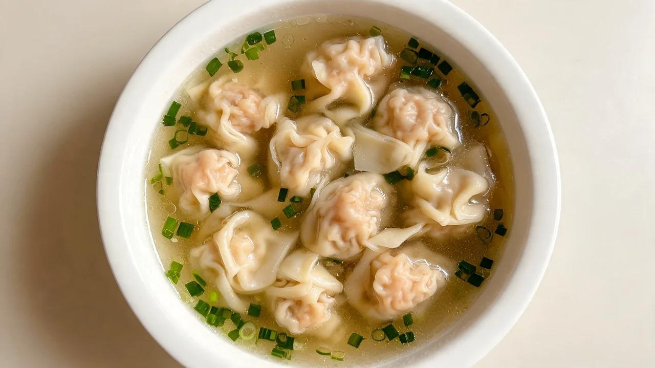 Wonton soup with small dumplings in broth